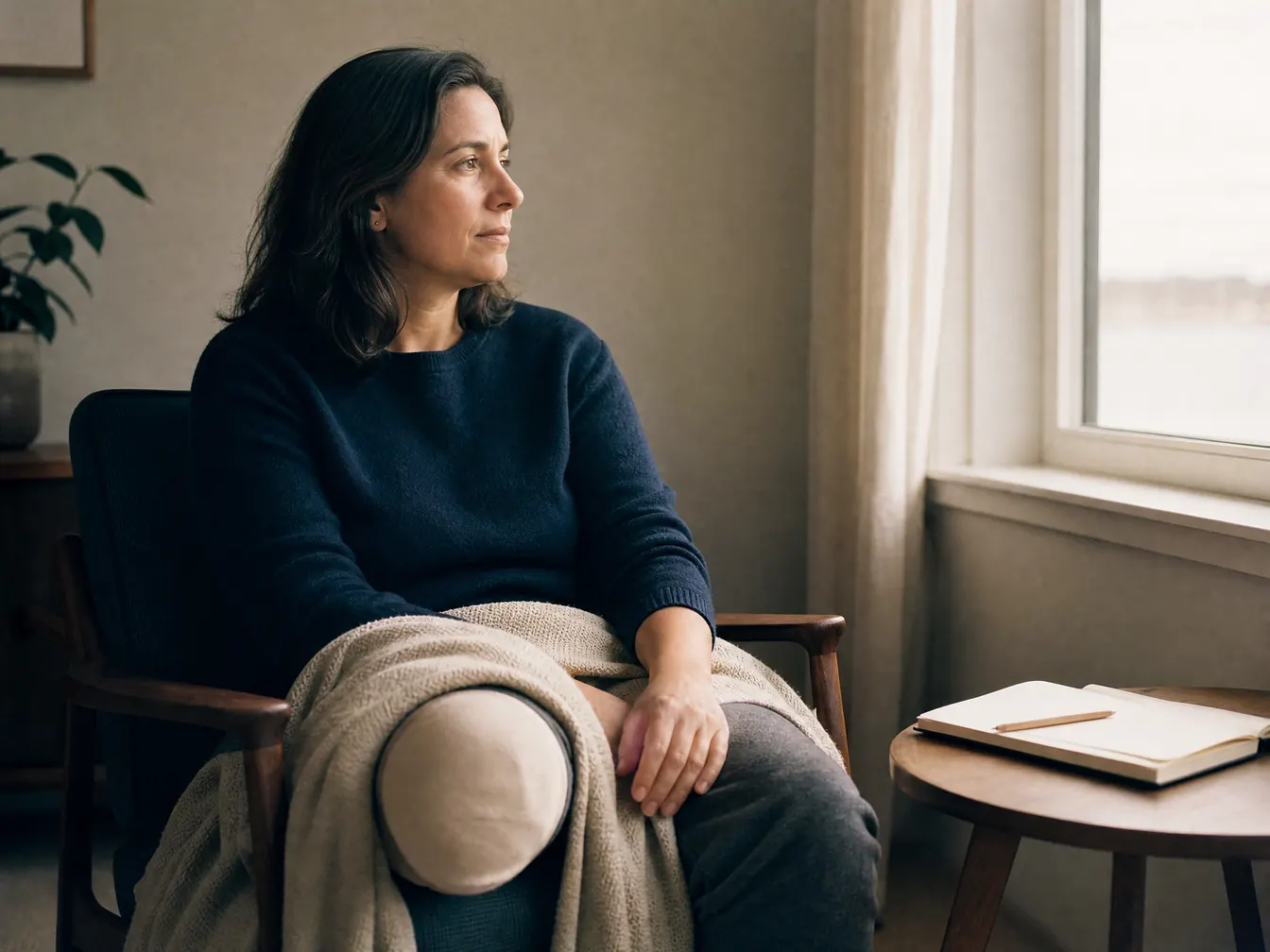 A calm conversation setting with a notebook and window light
